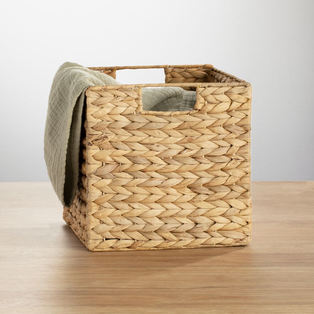 mDesign Hyacinth Braided Woven Pantry Bin Basket, Handles, 6 Pack - 16 x 12 x 6, Gray Wash