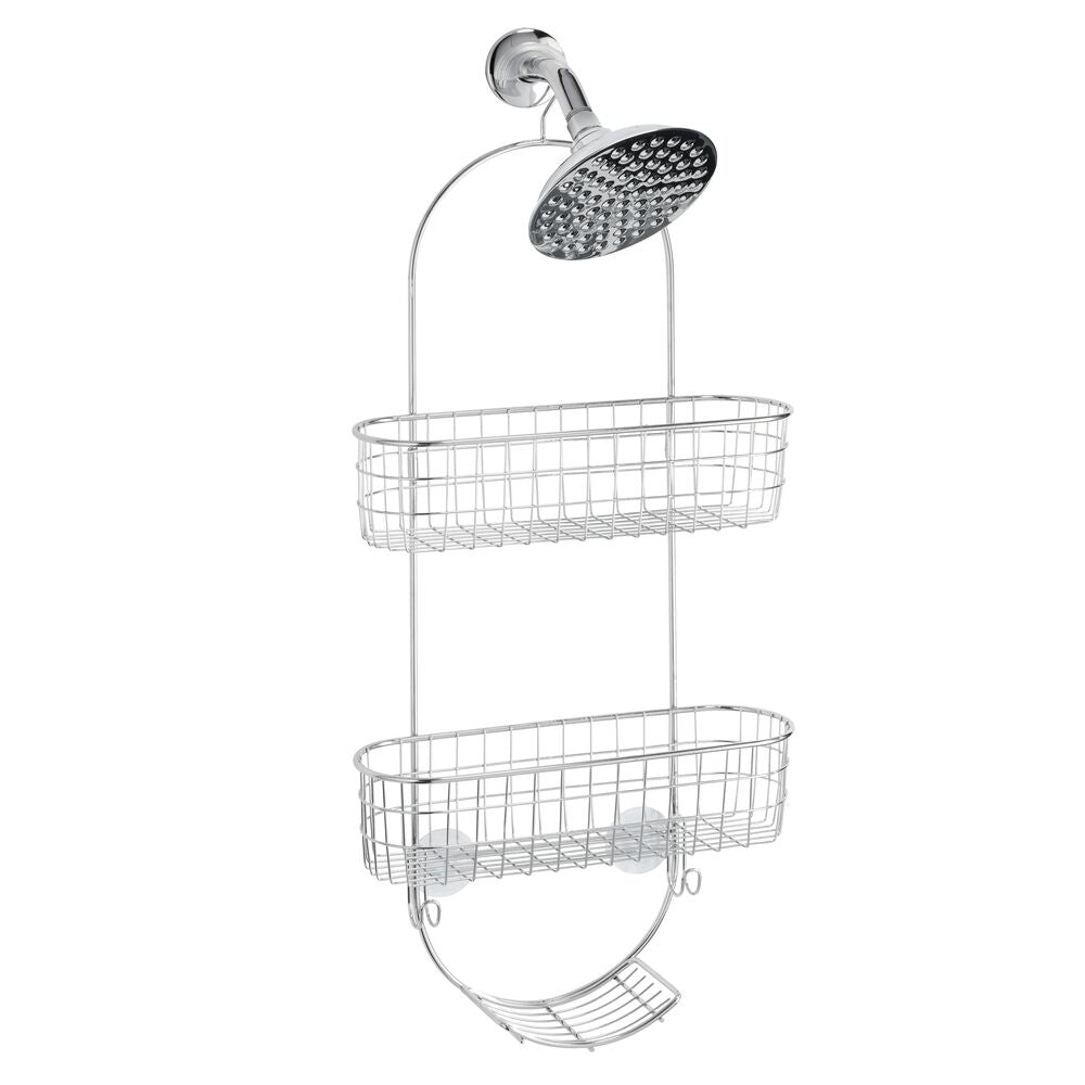 2-Tier White Metal Chevron Punched Shower Caddy with Soap Dish