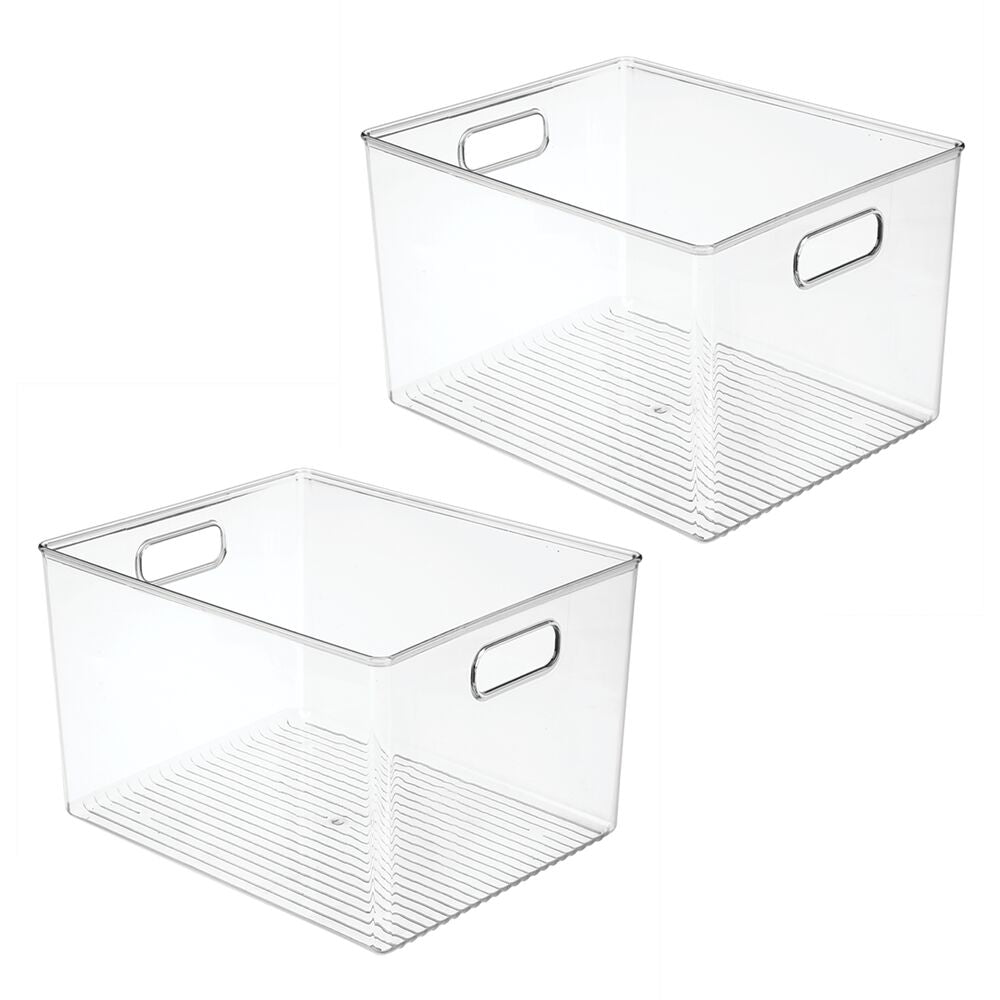 Large Pull-Out Plastic Storage Bin with Soft Grip Handle, Clear