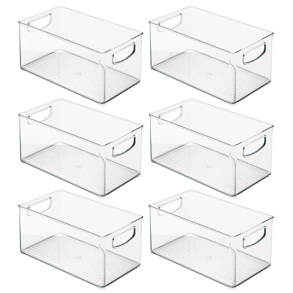 8ct mDesign Plastic Kitchen Pantry Storage Organizer Bin with Handles, 8 Pack, Clear