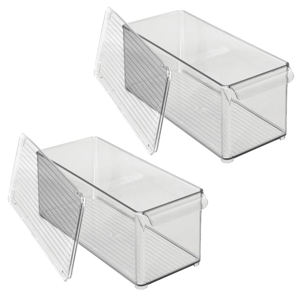 mDesign Plastic Kitchen Food Storage Bin with Handle, Lid, 2 Pack Clear/Smoke