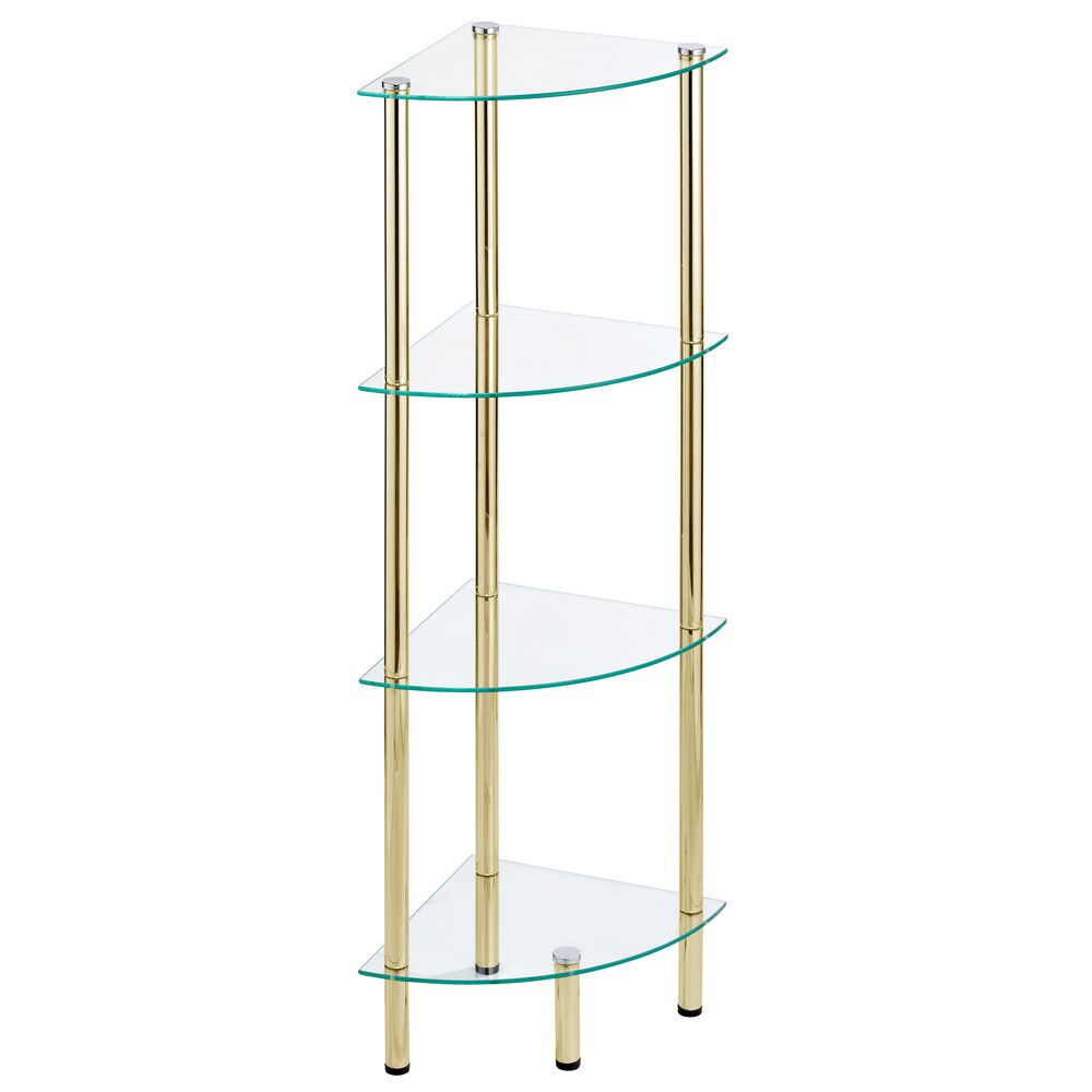 4-Tier Glass + Metal Corner Shelf