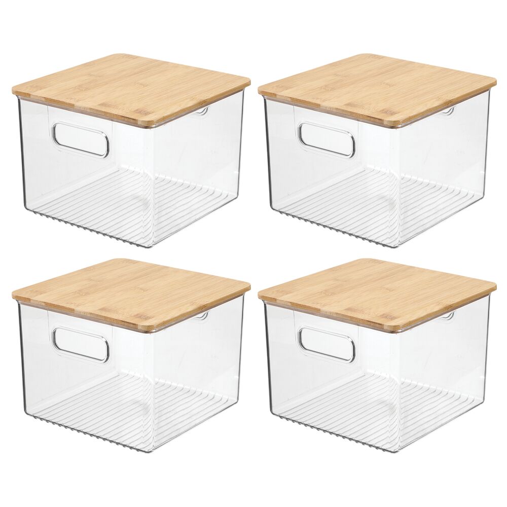 Mdesign Linus Formbu Clear Plastic Stackable Storage Organizer Bin W/ Bamboo  Lid Built-in Handles - 11.5 X 8.5 X 6.25, 8 Pack : Target