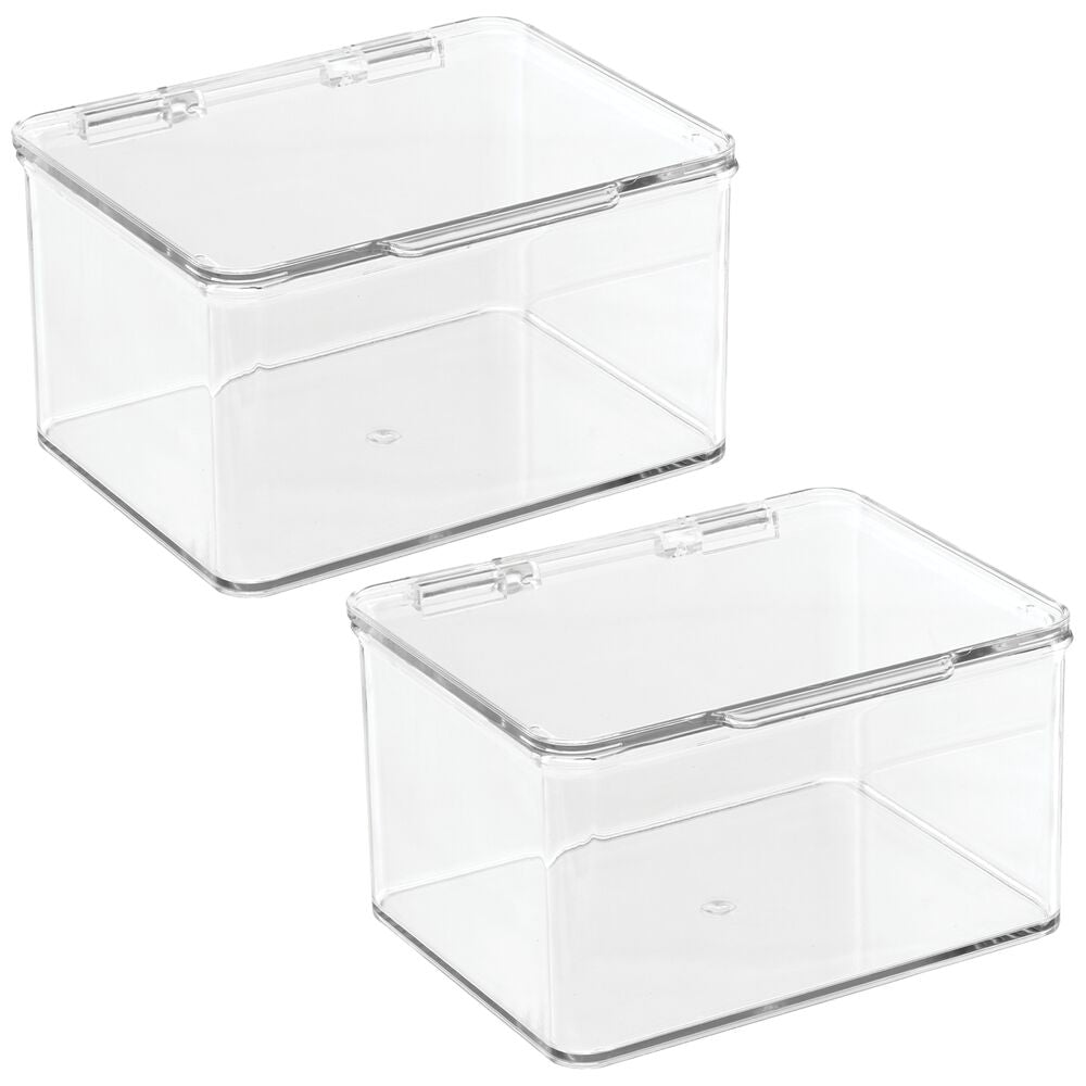 mDesign Plastic Household Storage Bin Box Organizer Container, Hinged Lid,  Clear