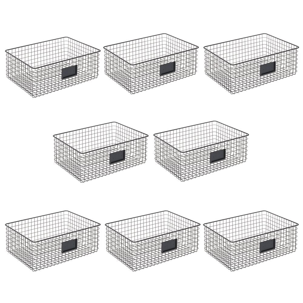 Metal Wire Kitchen Pantry Storage Basket Bin in Matte Black - 16 x 9 x 6