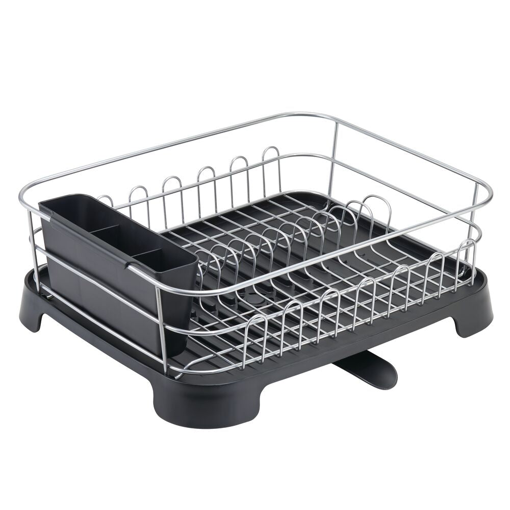 Simple 2-Tier Dish Drying Rack & Tray With Swivel Drain Spout