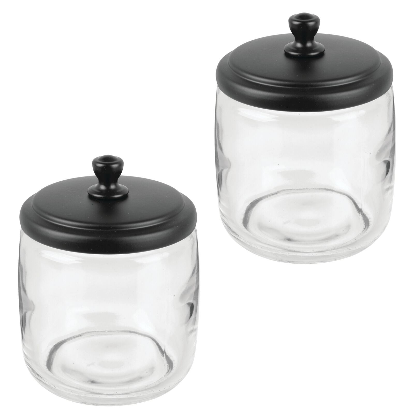 Ribbed Glass Bathroom Jars with Black Bamboo Lids - Bed Bath
