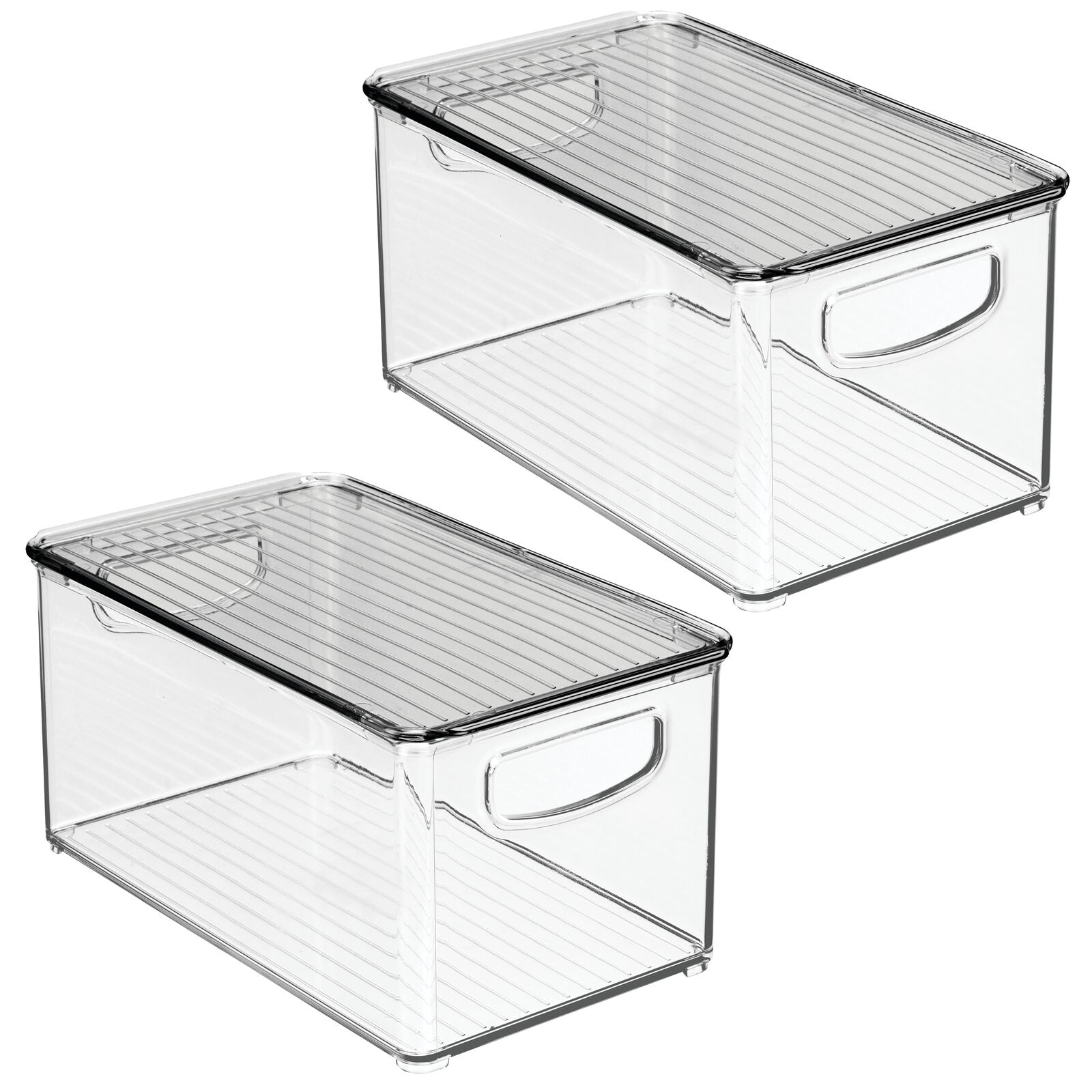 mDesign Plastic Storage Bin Box Container with Lid - Built-In Handles -  Organization for Pens, Pencils, or Work Supplies in Home Office, Cabinet,  or