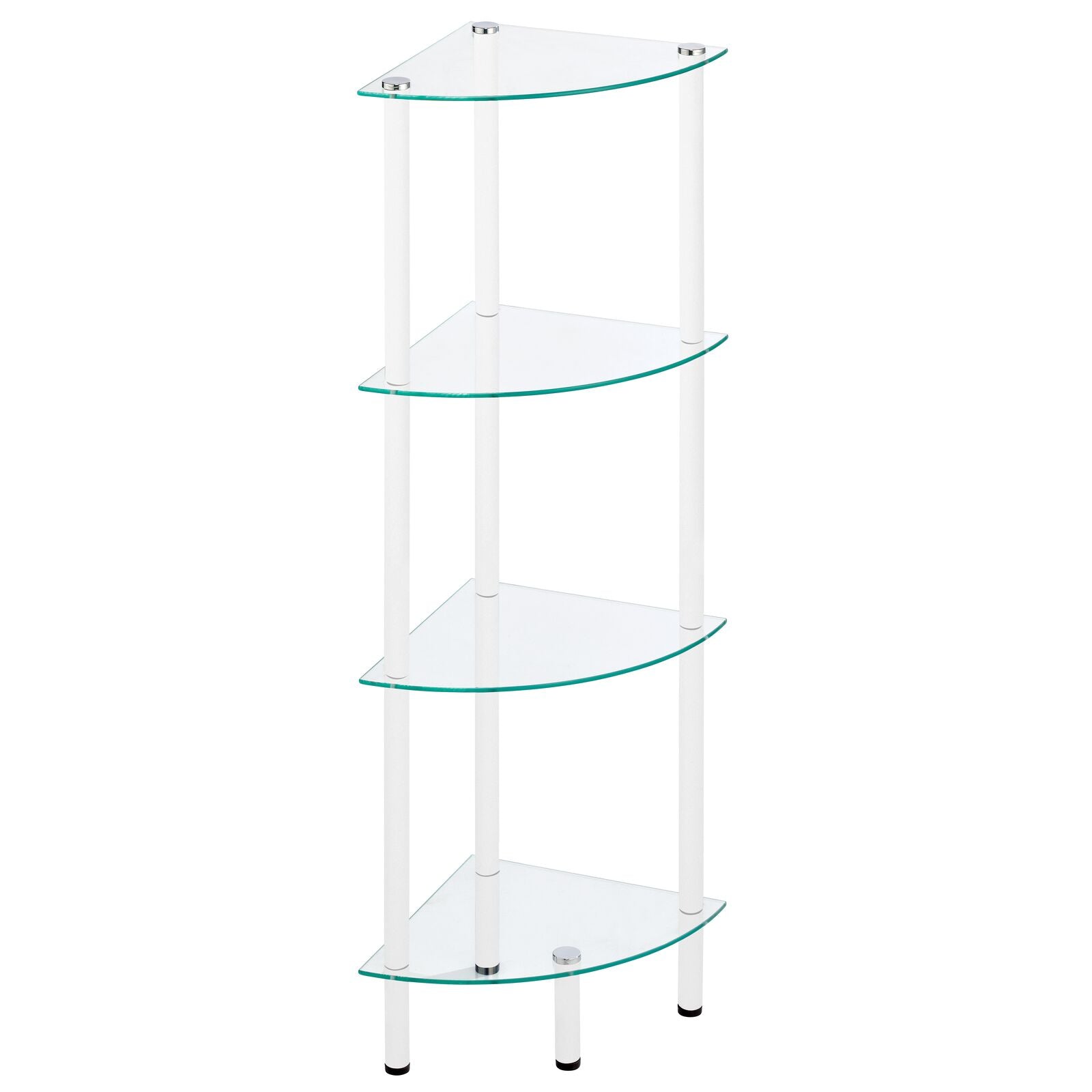 mDesign 4-Tier Glass/Metal Standing Shelf Organizer Display Unit, White/ Clear