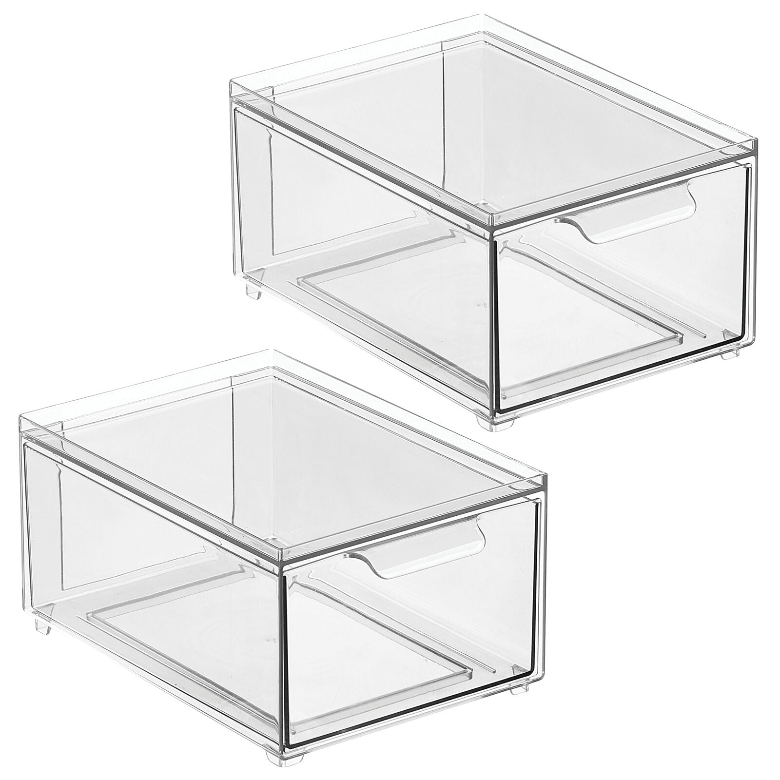 mDesign Stackable Storage Containers Box with Pull-Out Drawer - Stacking Plastic Drawers Bins for Kitchen Pantry and Cupboard