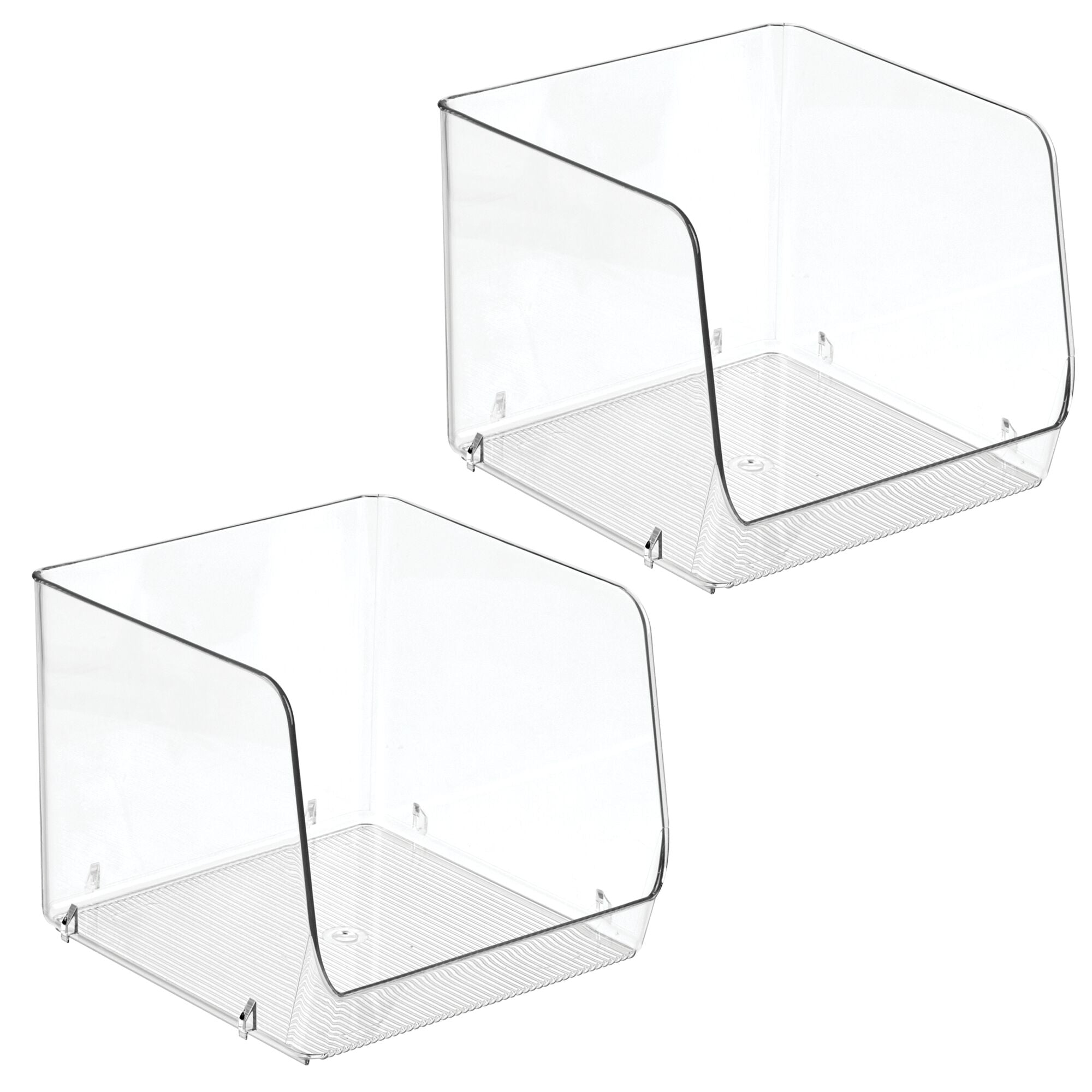 Clear Stackable Open Front Storage Bins with Bamboo Lids, Set of 2