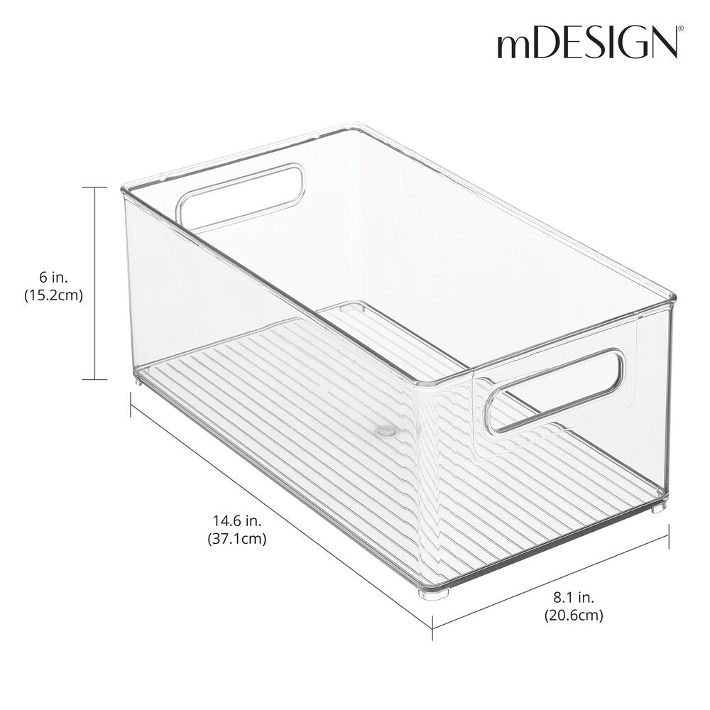 mDesign Large Plastic Stackable Kitchen Storage Box, Handles, Lid, 8 Pack,  Clear