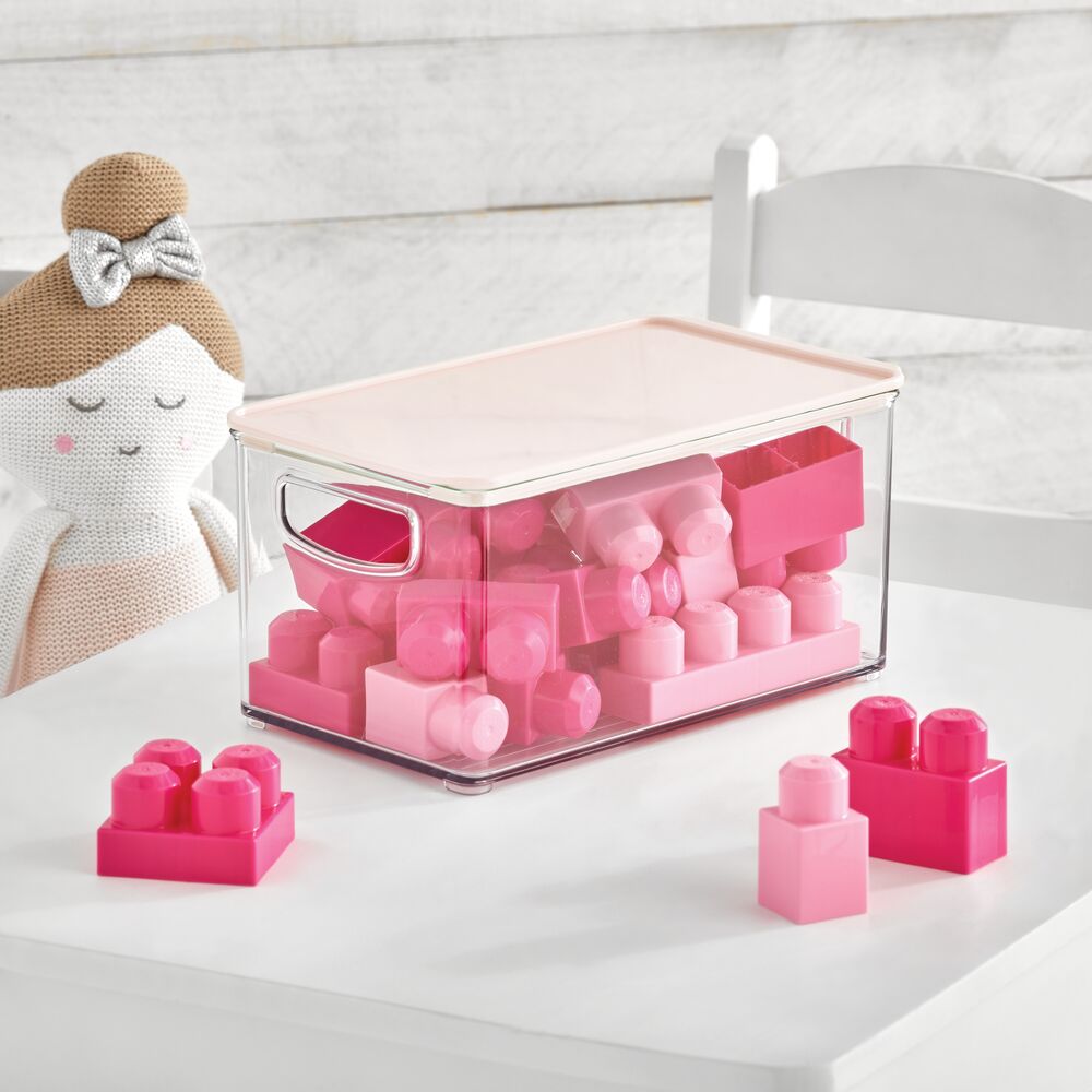 mDesign Plastic Deep Home Storage Organizer Bin with Handles, 4 Pack, Light  Pink