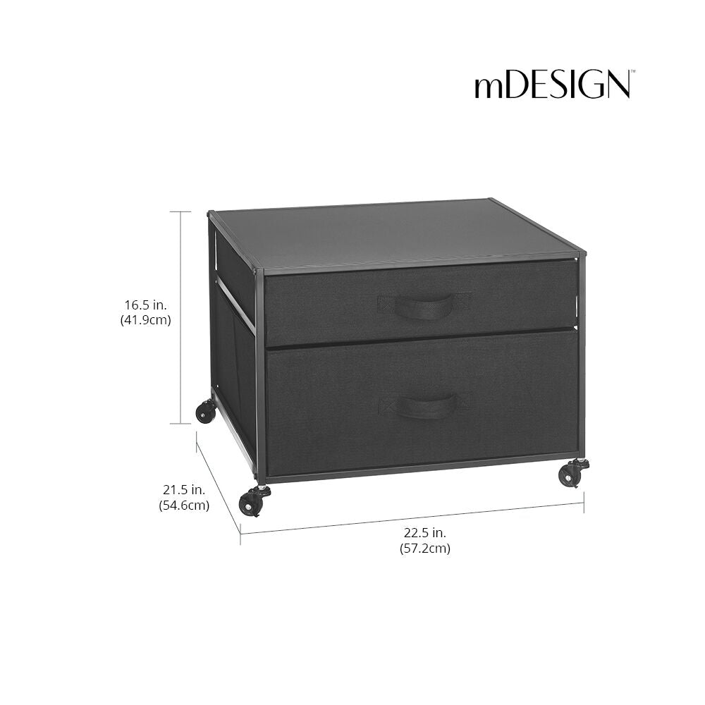 mDesign Small Portable Mini Fridge Storage Cart with Wheels and Drawers - Black