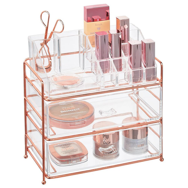 color:clear/rose gold||clear/rose gold 2-drawer cosmetic organizer