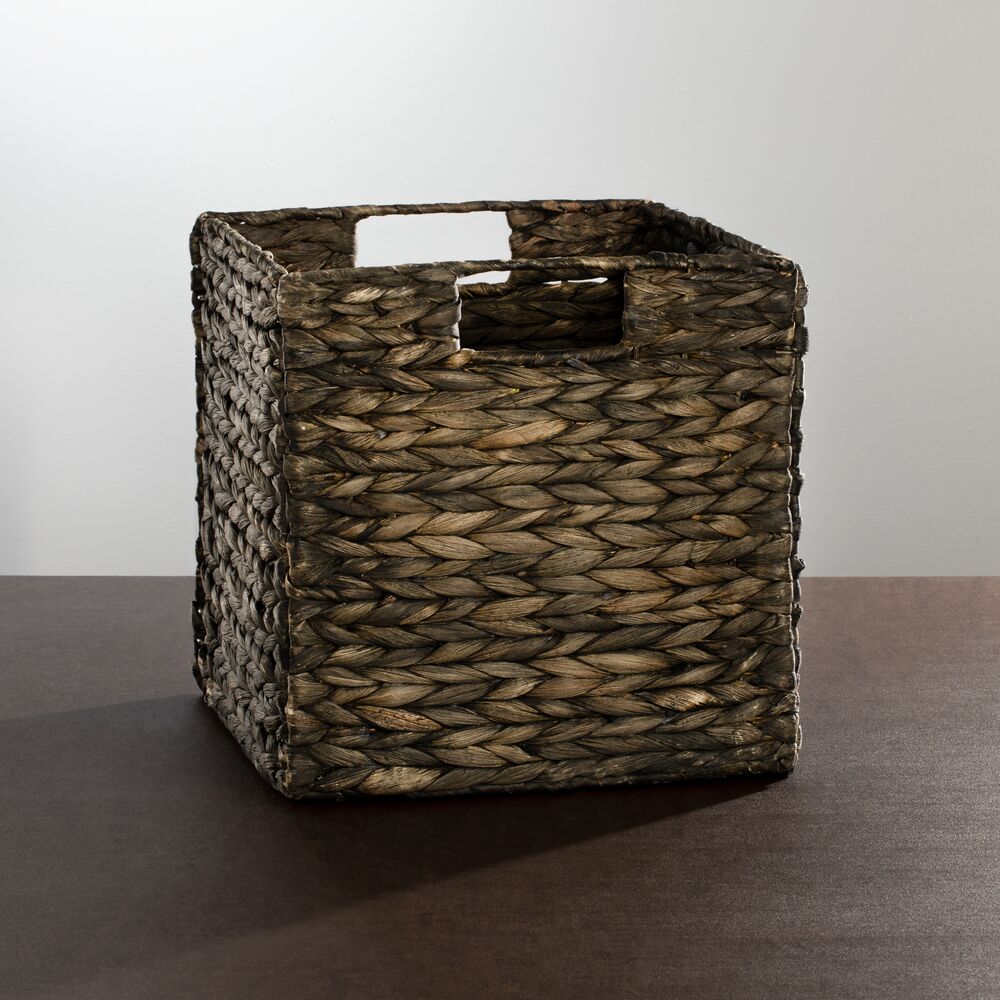 mDesign Hyacinth Braided Woven Pantry Bin Basket, Handles, 6 Pack - 16 x 12 x 6, Gray Wash