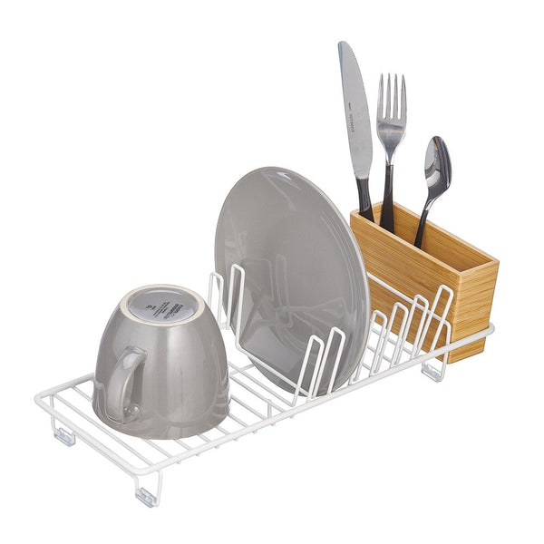 Compact Dish Rack with Bamboo Cutlery Caddy