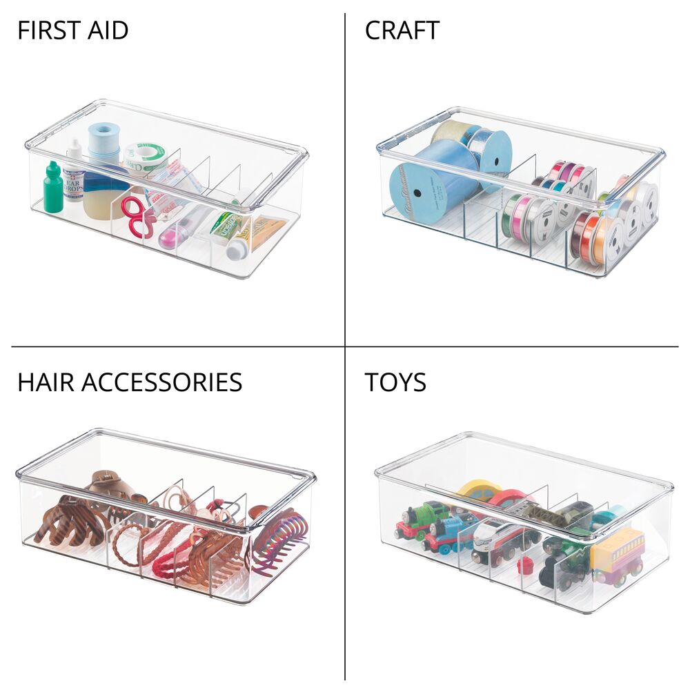 mDesign Stackable Plastic Child Storage Organizer Container - Clear