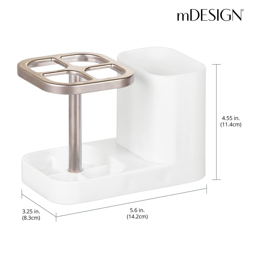 mDesign Toothpaste & Toothbrush Holder with Rinsing Cup - White/Satin/Clear  