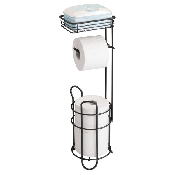 Toilet Paper Holder Stand with Shelf and 2-Roll Reserve
