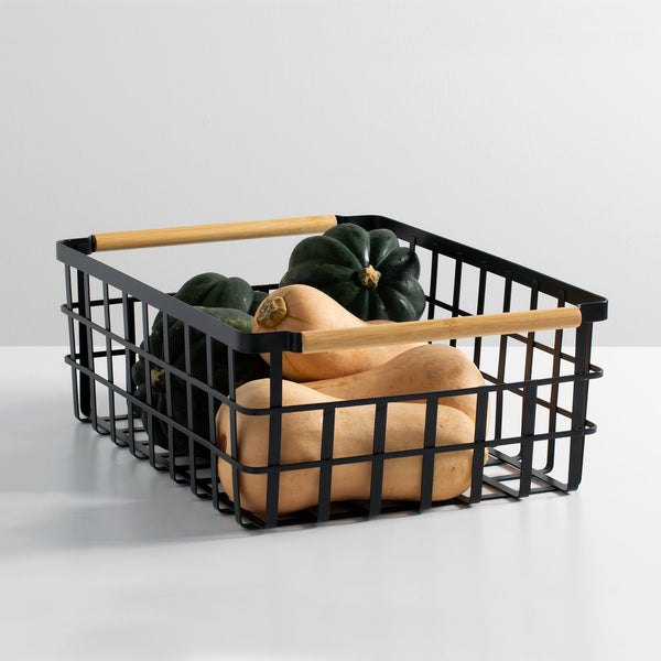 Wire Pantry Basket with Bamboo Handles 17 x 12 x 6
