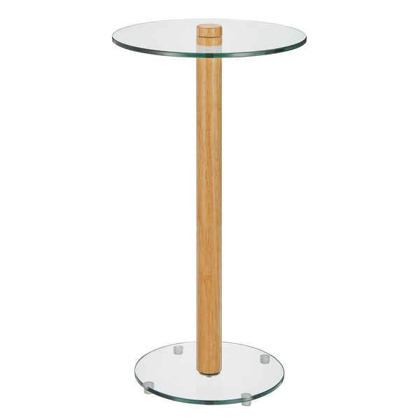 Round Wood and Glass Top Drink Table