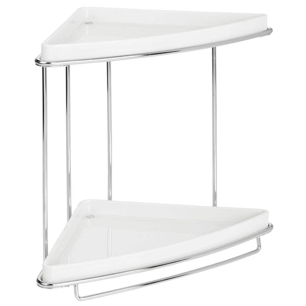 mDesign Steel/Plastic 2-Tier Bathroom Organizer Corner Shelf - Clear/Soft  Brass 