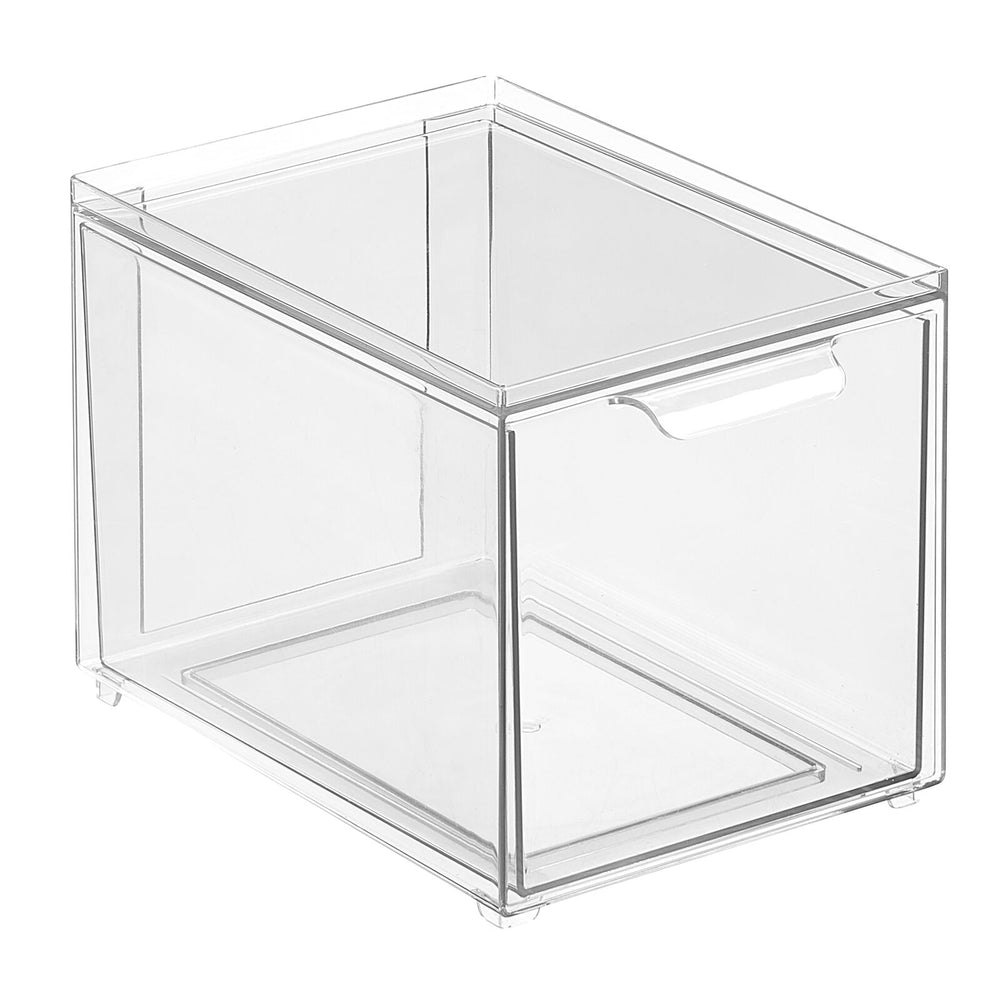 mDesign Stackable Plastic Storage Closet Bin Boxes with Pull-Out Drawers -  Clear 