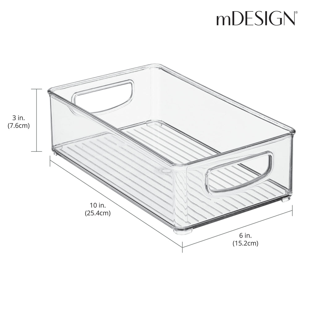 mDesign Slim Plastic Kitchen Fridge + Freezer Bin, Lid and Handle, 2 Pack-  Clear