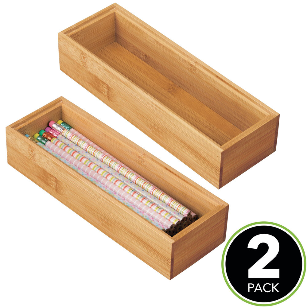 mDesign Stackable 9 Square Office Bamboo Drawer Organizer, 6 Pack