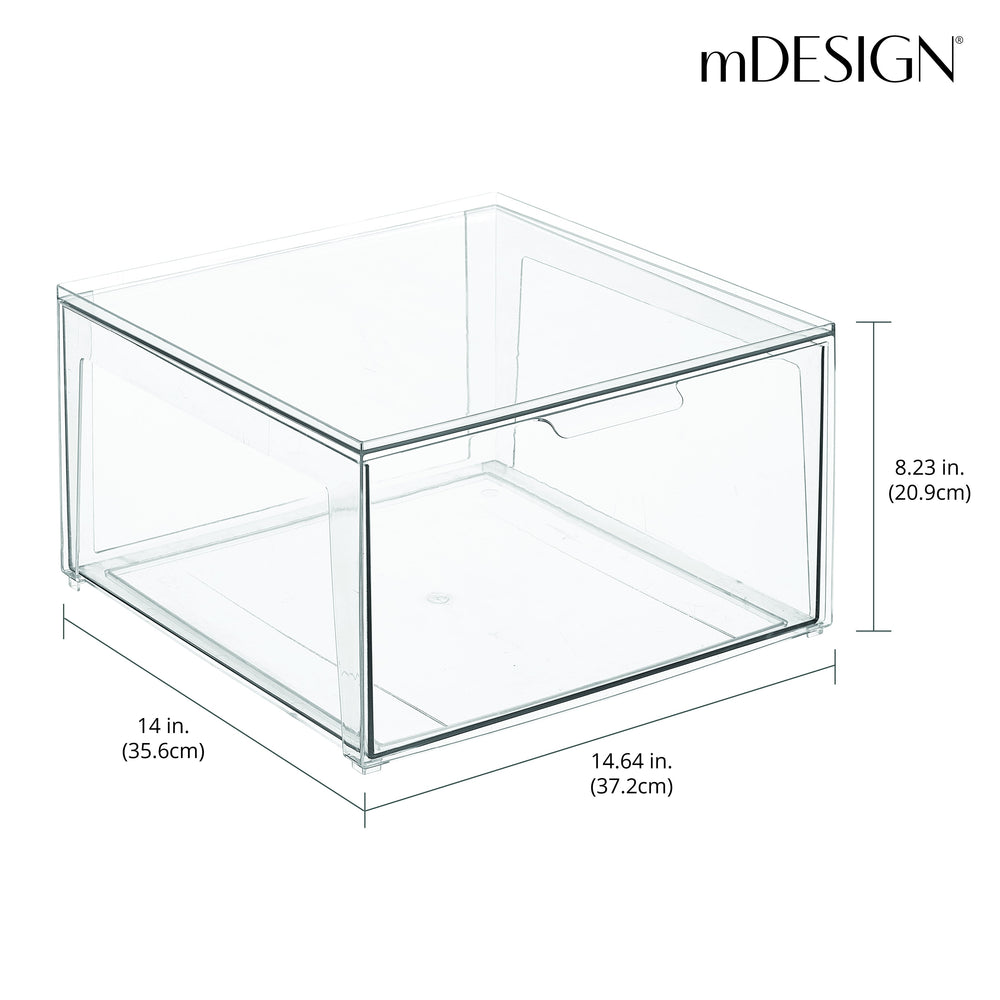 mDesign Stackable Plastic Storage Bath Bin - 2 Pull-Out Drawers - 2 Pack,  Clear