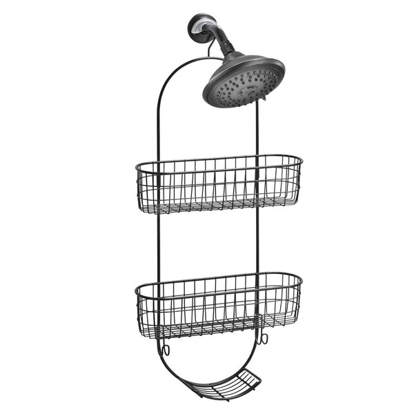 color:black||black compact hanging shower caddy