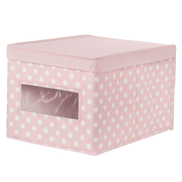 color:pink/white||pink/white lidded bin with interior window 15.5-12-10 single