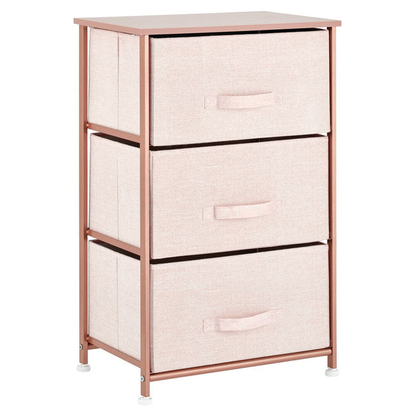 color:light pink/rose gold||light pink/rose gold 3-drawer nightstand with fabric drawers