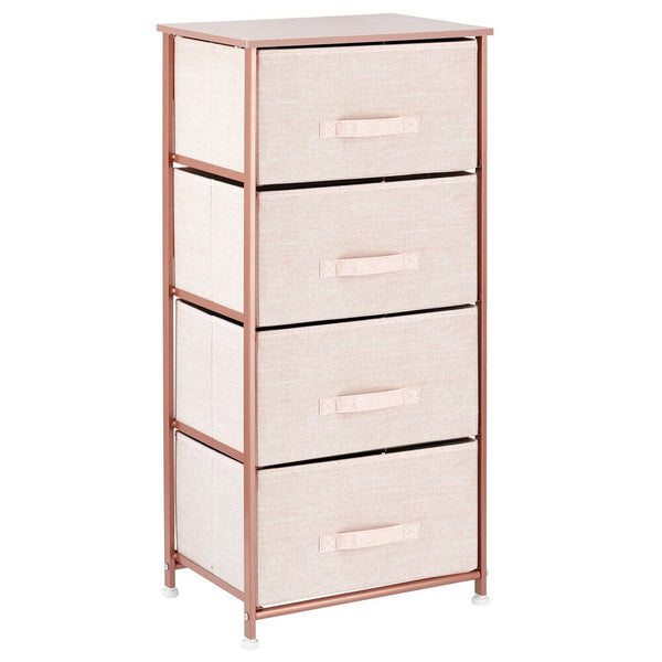 color:light pink/rose gold||light pink/rose gold 4-drawer tall dresser with fabric drawers
