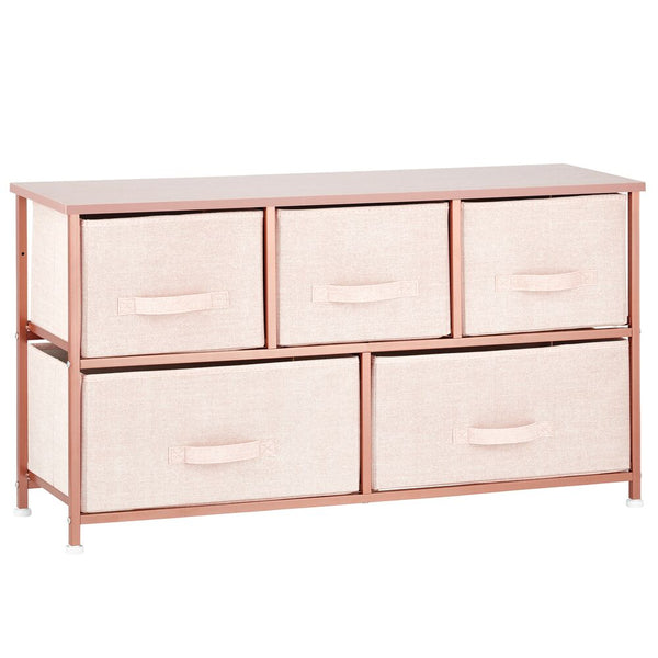 color:light pink/rose gold||light pink/rose gold 5-drawer wide dresser with fabric drawers