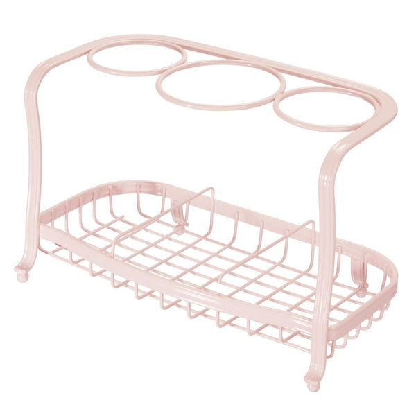 color:light pink||light pink 3-section countertop hair tool rack