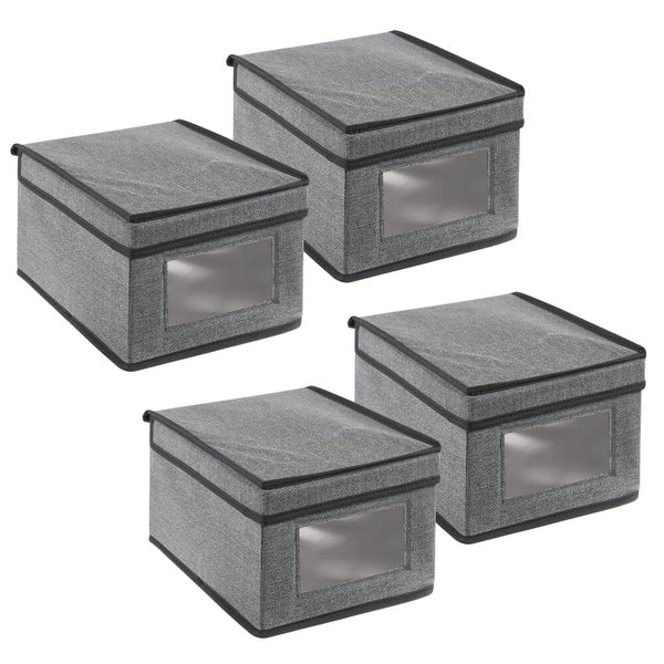 color:charcoal/black||charcoal/black lidded bin with interior window 11.5-9-6 pack of 4