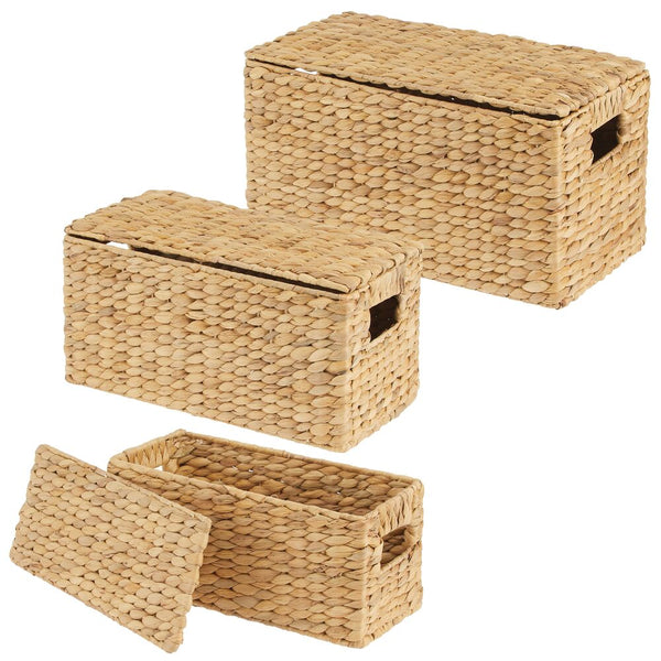 color:natural||natural woven hyacinth nesting basket with removable lid