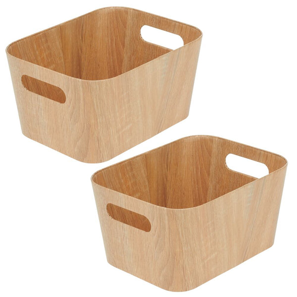 mDesign Bamboo Kitchen Fridge & Drawer Organizer Tray, 2 Pack - Natural Wood