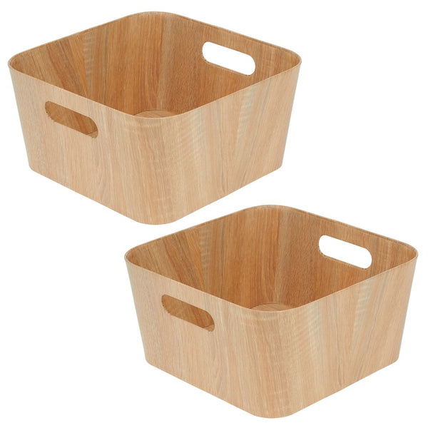 color:natural||natural wood grain paperboard bin with handles 12-12-6 pack of 2