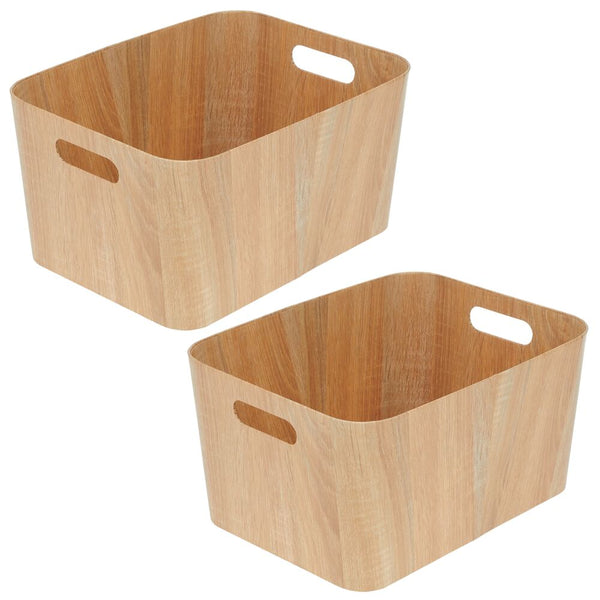 color:natural||natural wood grain paperboard bin with handles 12-16-8 pack of 2