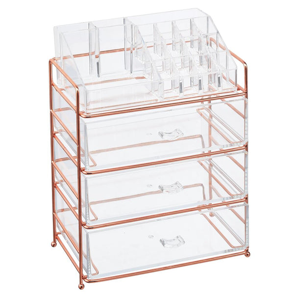 color:clear/rose gold||clear/rose gold 3-drawer cosmetic organizer