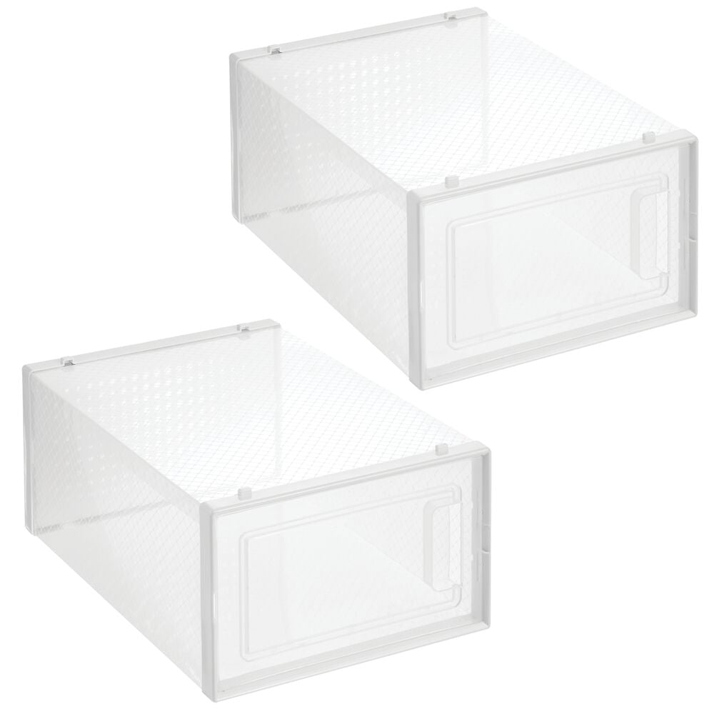 mDesign Plastic Stackable Closet Shoe Storage Box, Side Opening, 8 Pack,  Clear