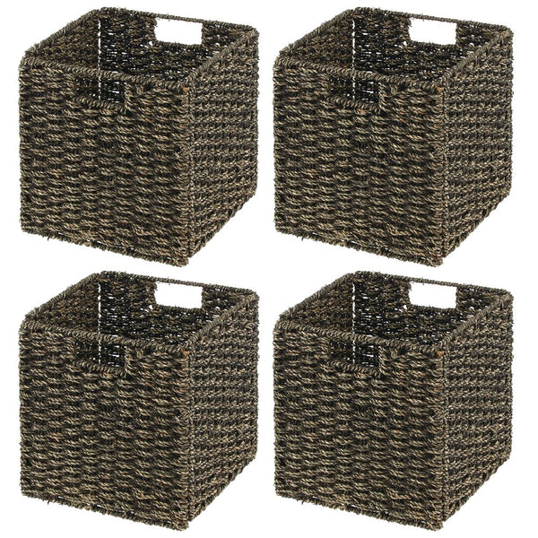 color:black||black woven seagrass cube basket 11-11-11 pack of 4