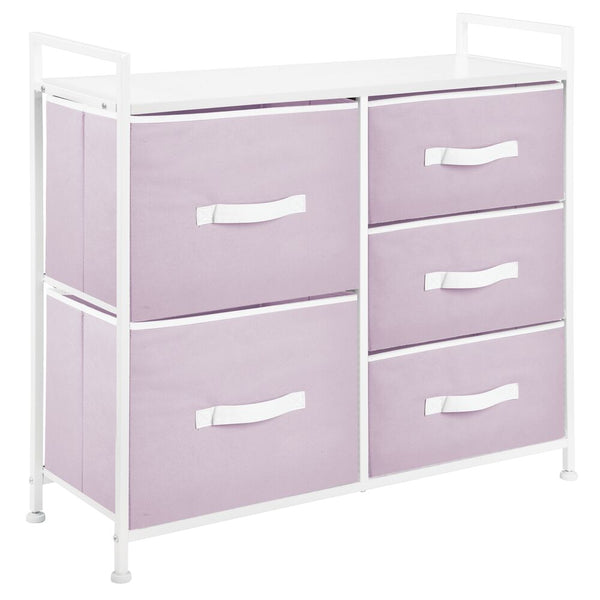 color:wisteria/white||wisteria/white 5-drawer dresser with fabric drawers