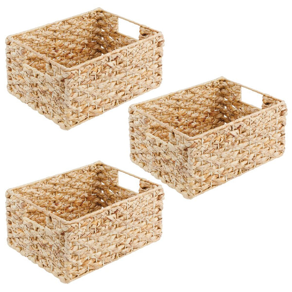 color:natural||braided hyacinth basket with handles 12-9-6 pack of 3
