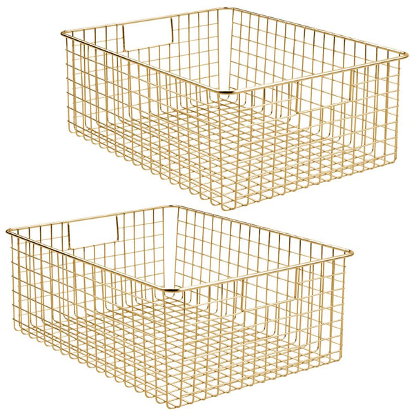 color:soft brass||soft brass wire basket with handles 16-12-2 pack of 2
