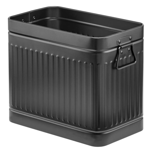 color:black||black metal oscar rectangular trash can with handles