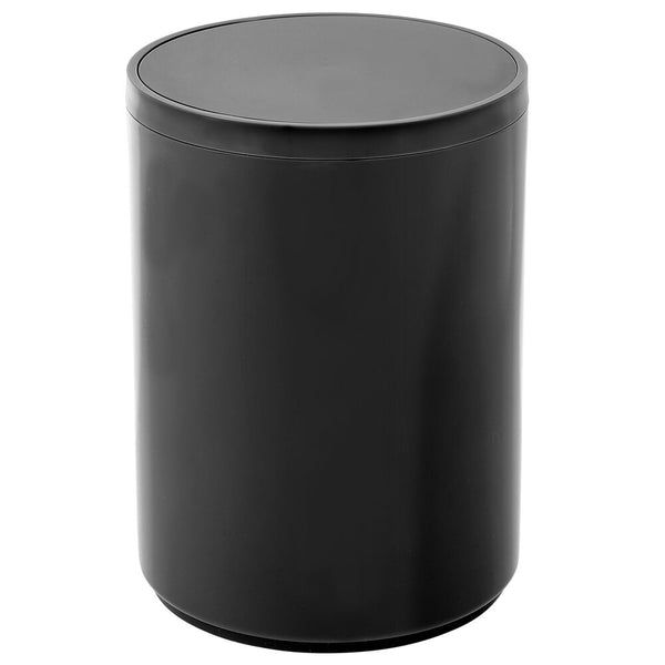 color:black||black round trash can with swing lid